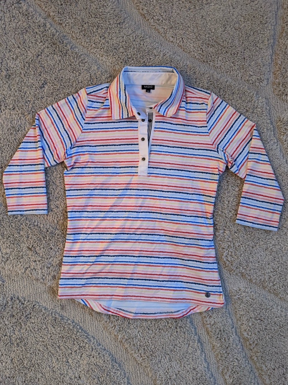 $217 MDC Rainbow Stripe Polo Shirt Pink Blue White Short Sleeve Women’s US 6 S - Picture 6 of 10